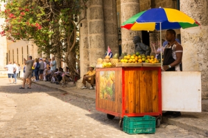 Stall selling tropical fruits to tourists in Havana